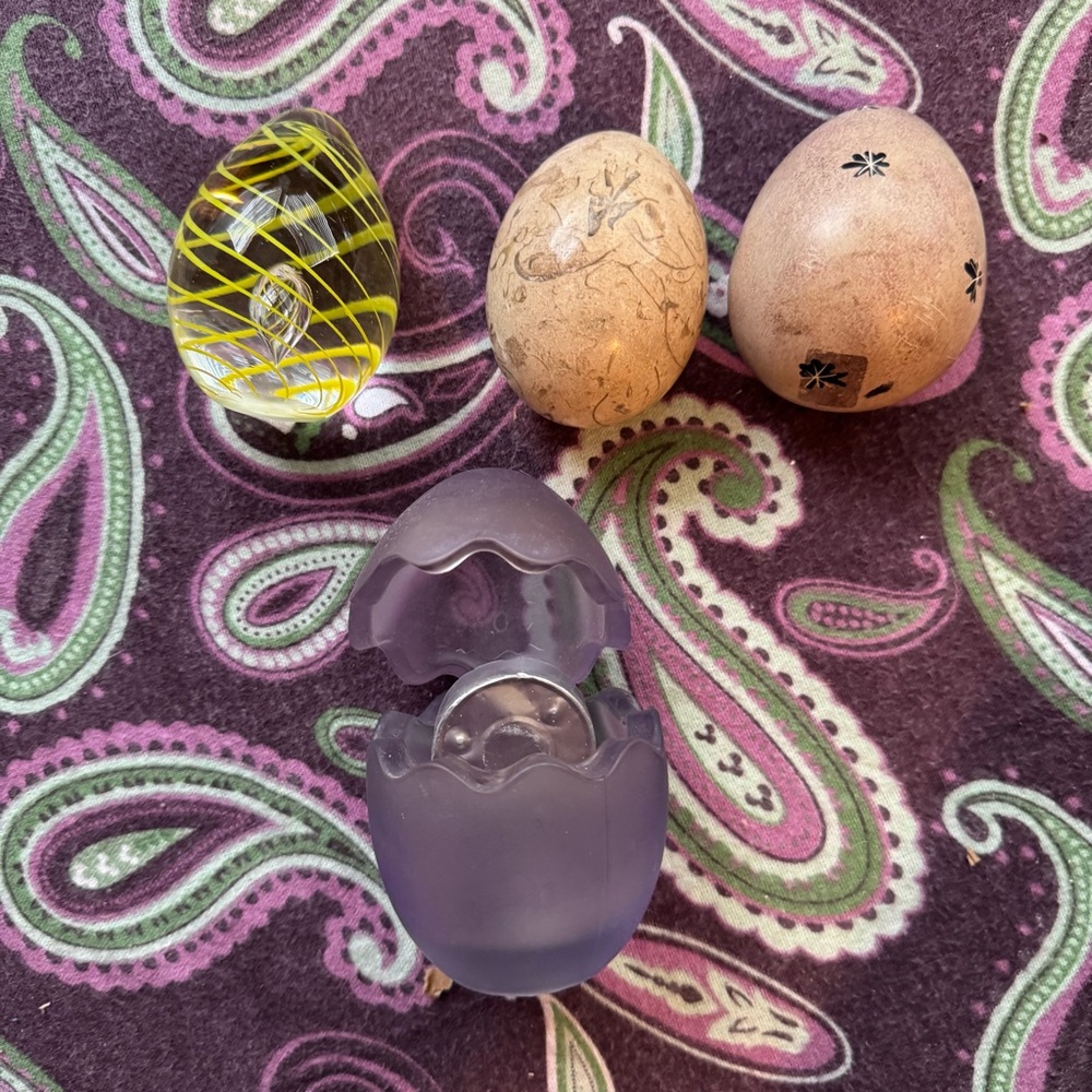 Glass and ceramic Egg Paperweight and Candle Holder LOT OF 4 EGGS